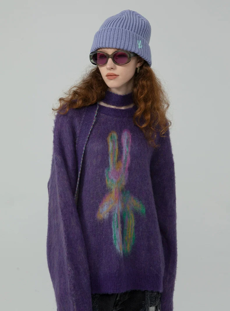 Colorful Bunny Graphic Sweater