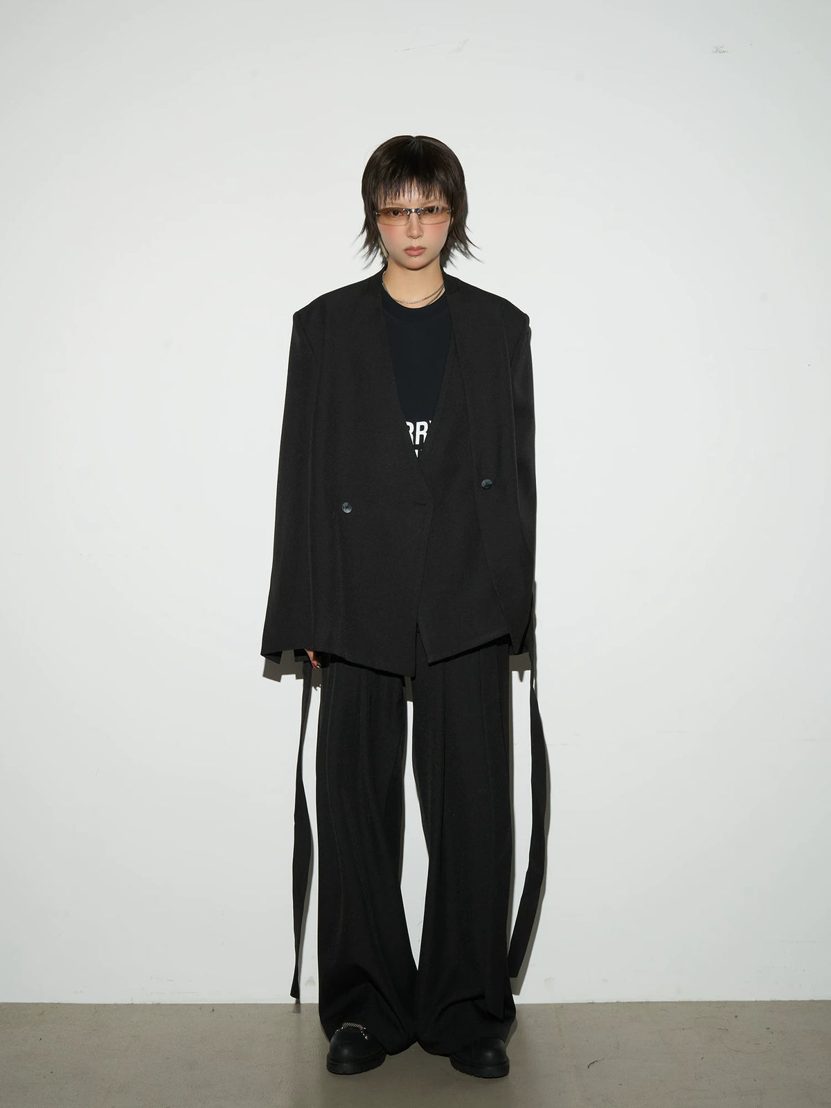 Wrap Tie Waist Tailored Jacket & Wide Leg Trousers Setup