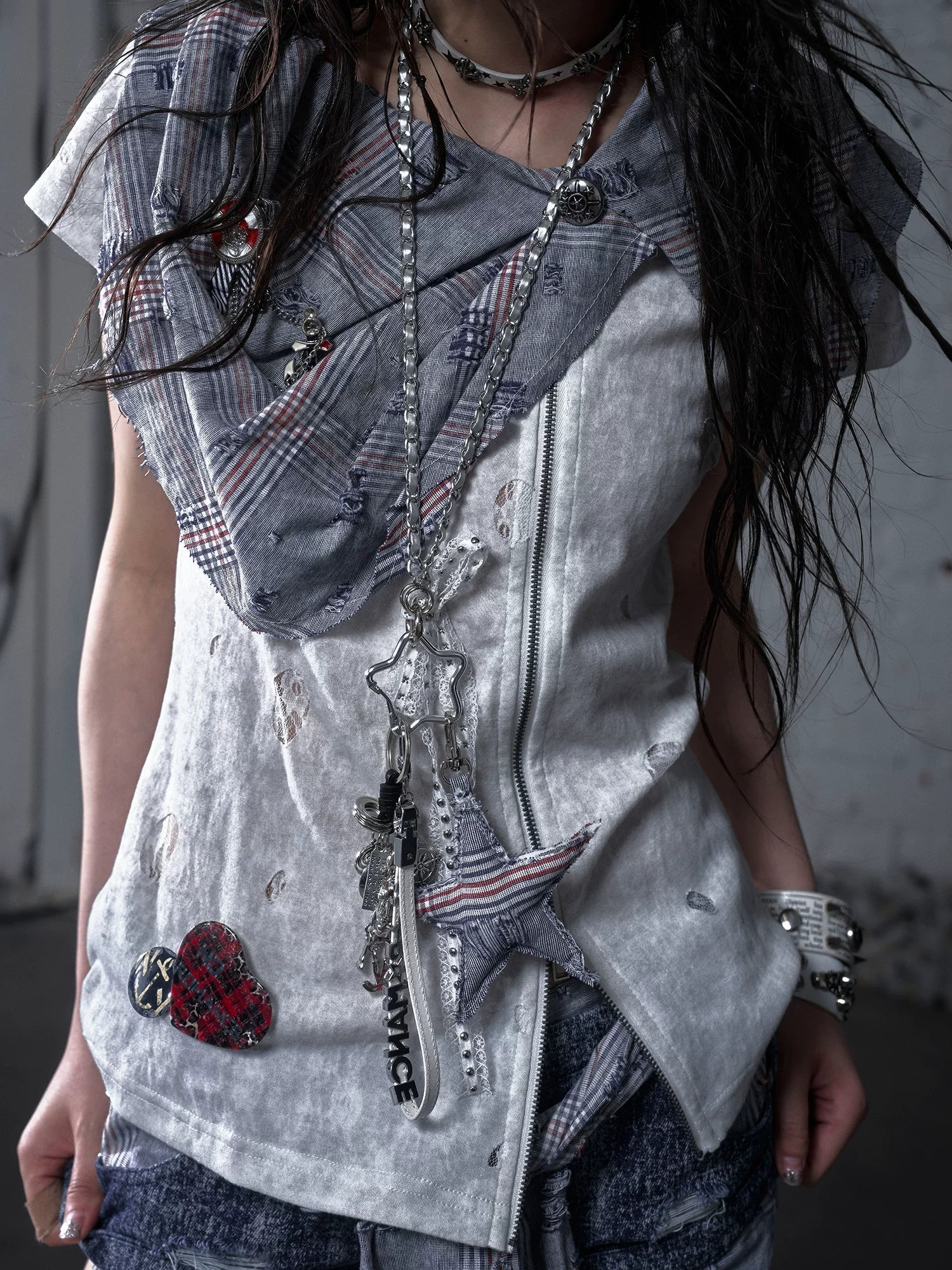 Rhinestone Star Lace Multi-Use Chain Necklace