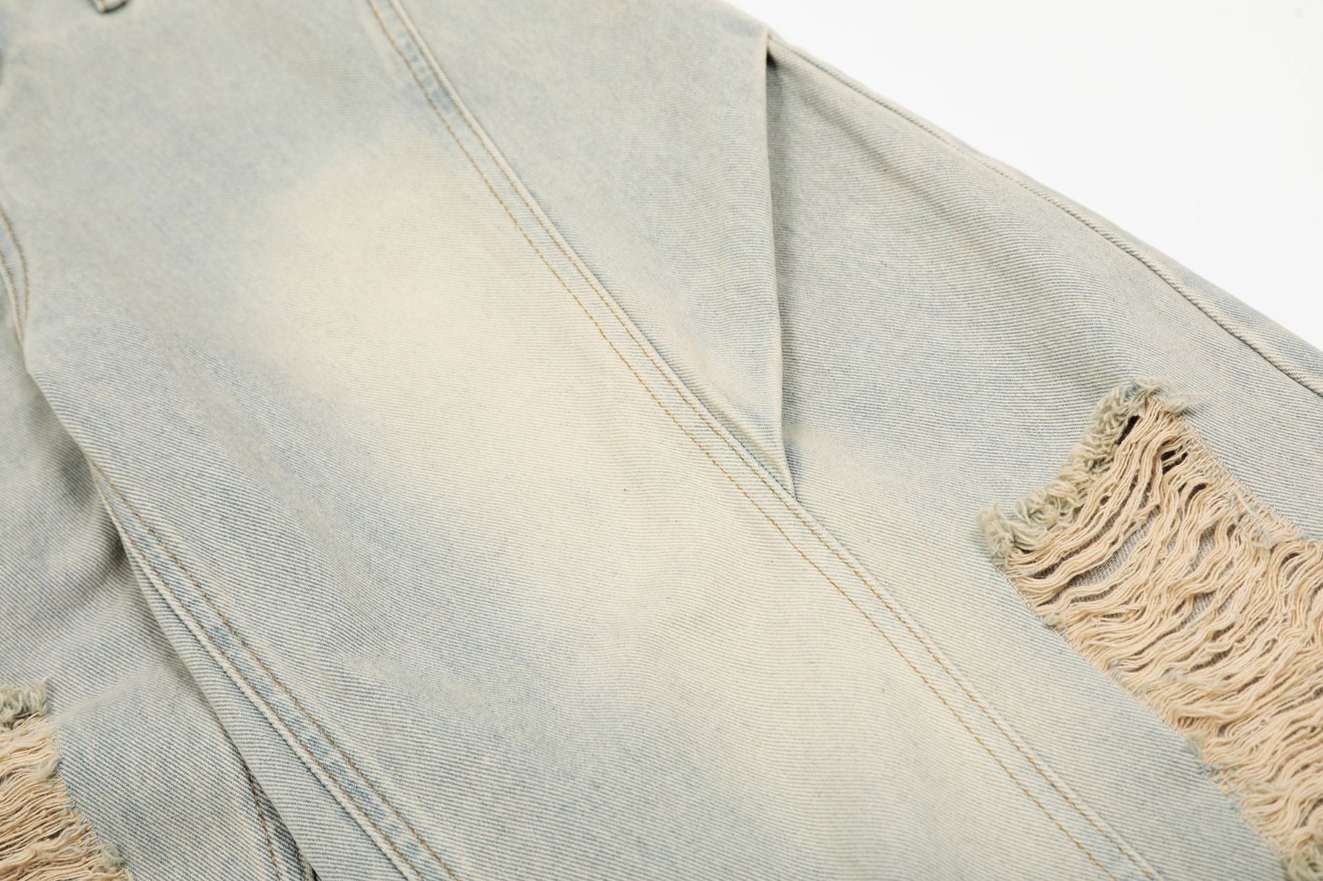Washed Damage Curved Wide Leg Denim Jeans