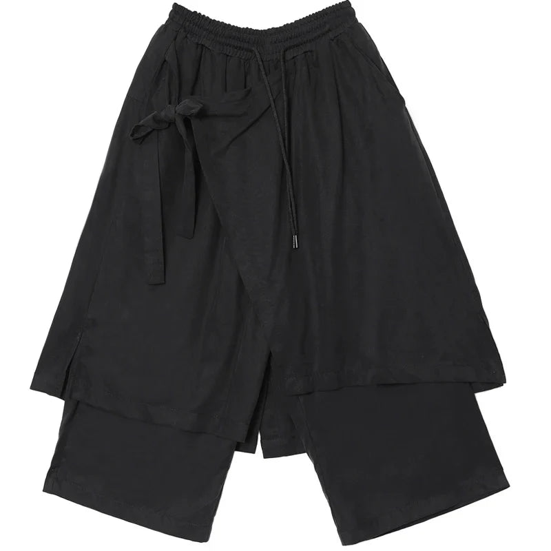 Asymmetrical Draping Wide Leg Cropped Trousers