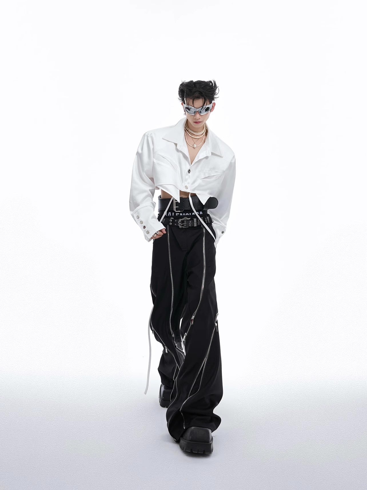 Shoulder Pad Cropped Long Sleeve Shirt