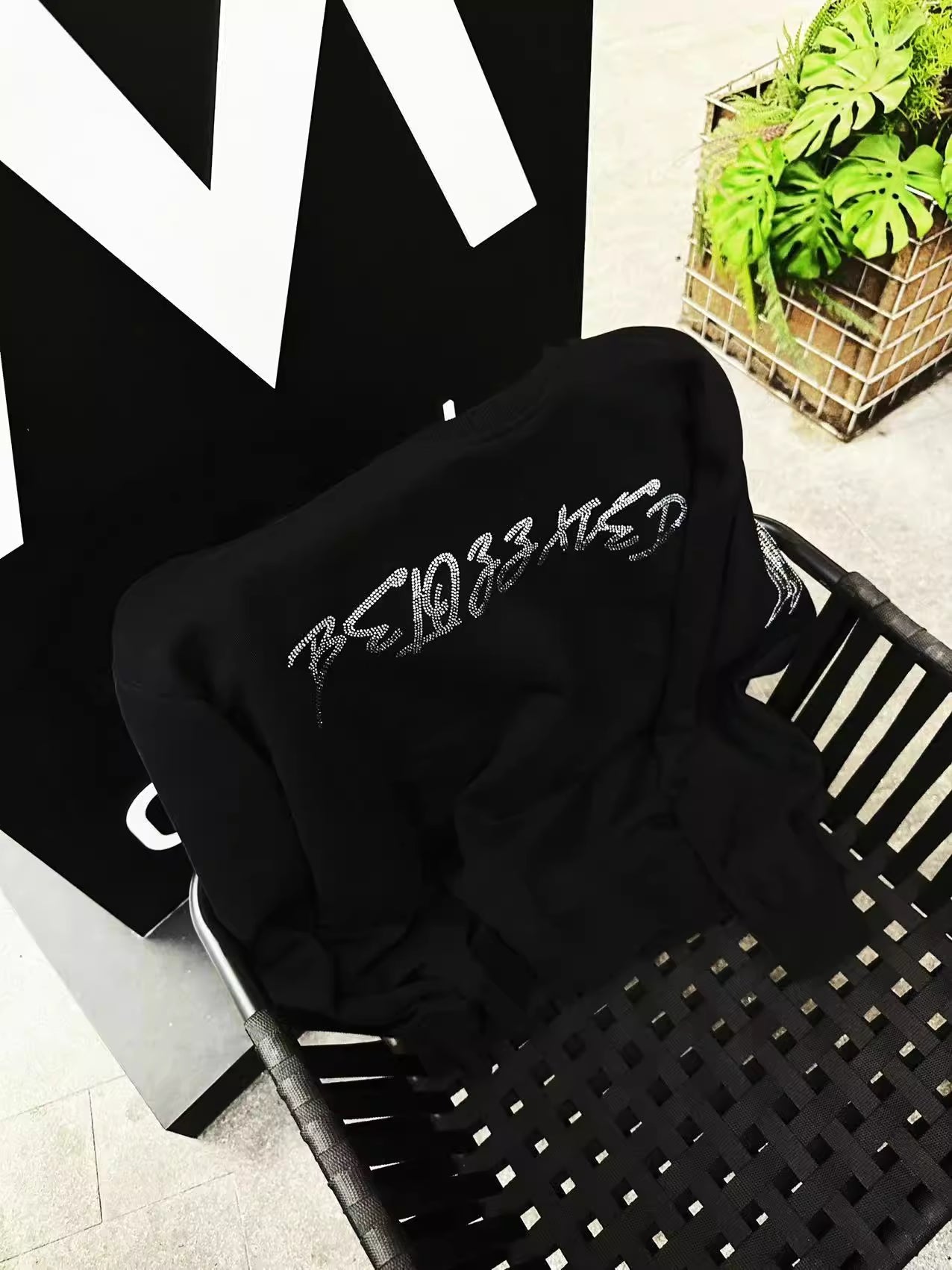 Rhinestone Wing Thick Oversize Long Sleeve Sweatshirt