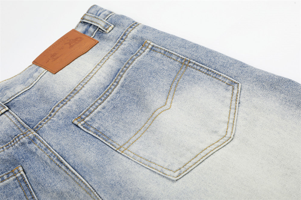 Distressed Camouflage Wide-Leg Jeans