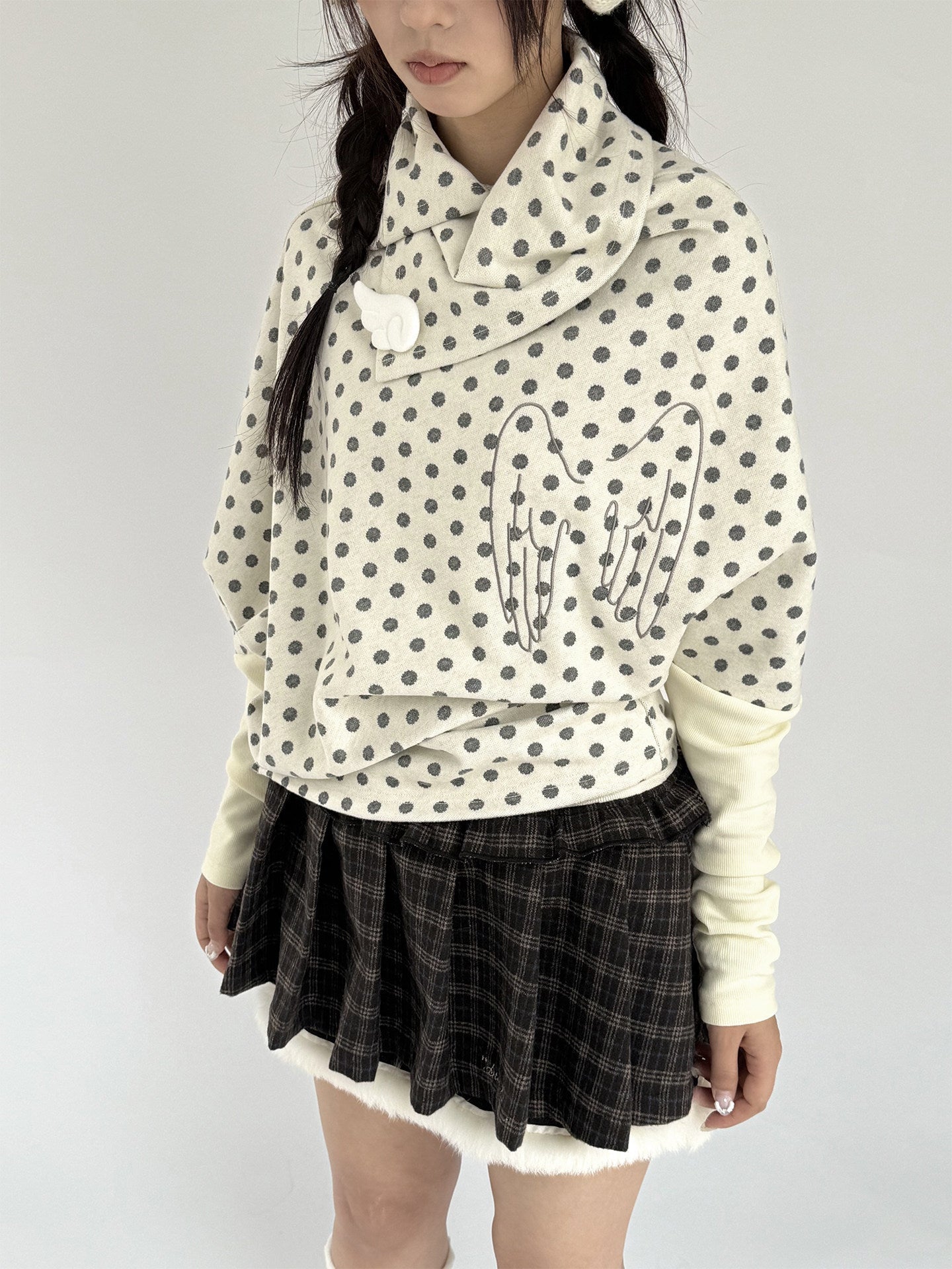 Asymmetric Polka Dot Fitted Long Sleeve T-Shirt