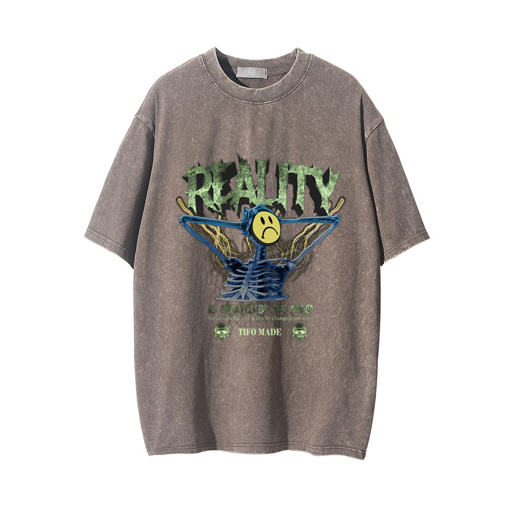 Sad Skeleton Print T-Shirt