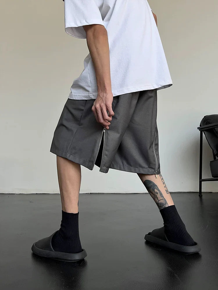 Back Zip Design Wide Leg Sporty Short Pants