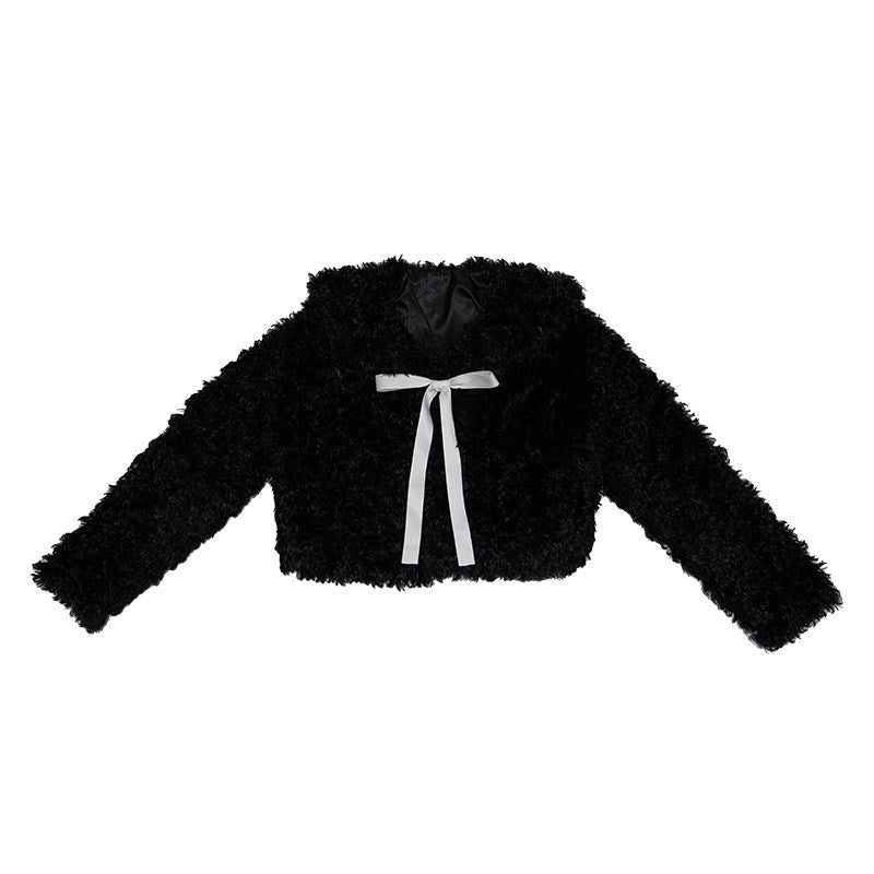 Fake Fur Bow Tie Plush Jacket