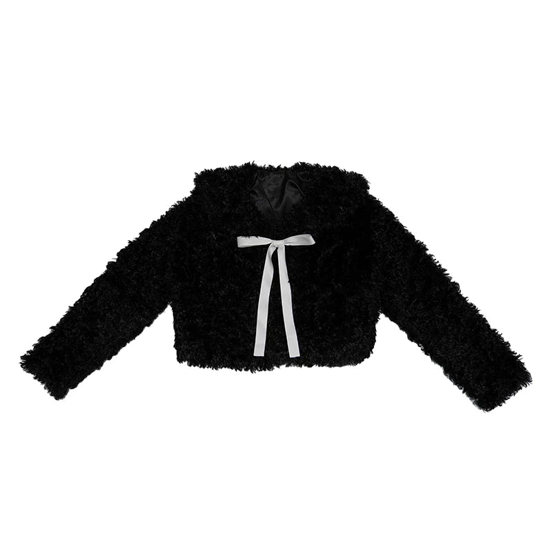 Fake Fur Bow Tie Plush Jacket