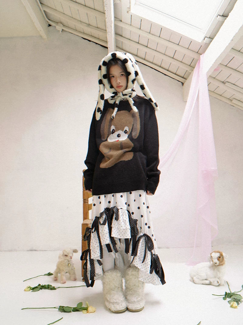 Dog Graphic Design Oversize Knit Sweater