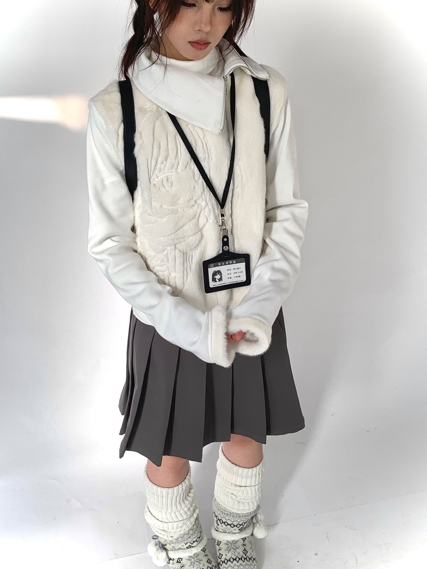 Fleece Embroidery Asymmetrical Zipper Jacket