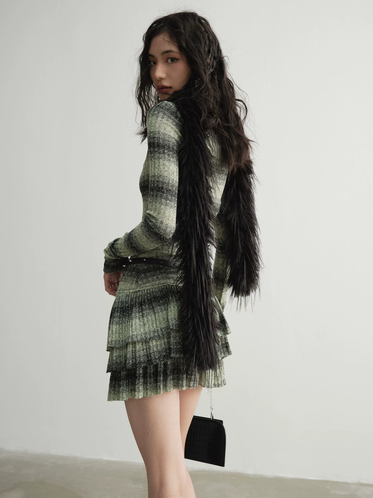 Fake Layered Stripe Ruffle Knit Dress