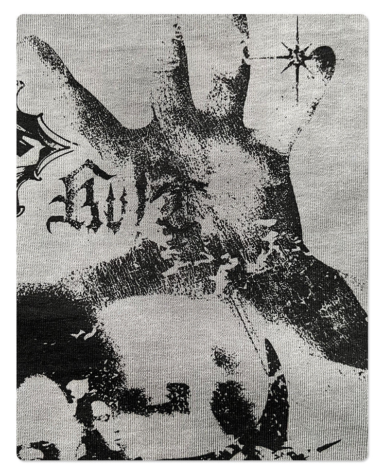 Y2K Spray Dyed Gray Printed T-Shirt