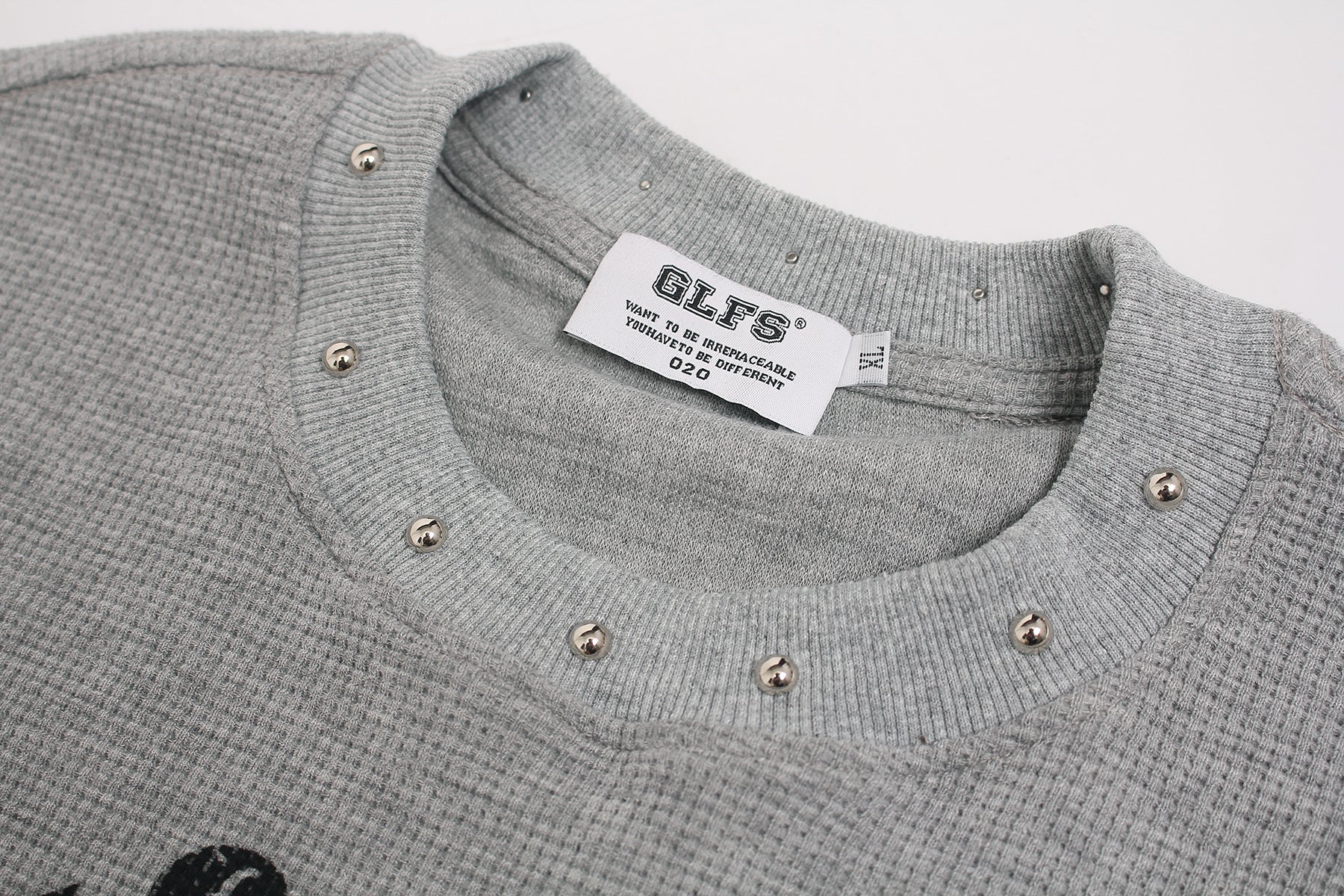 Waffle Newspaper Print Studs Short Sleeve T-Shirt