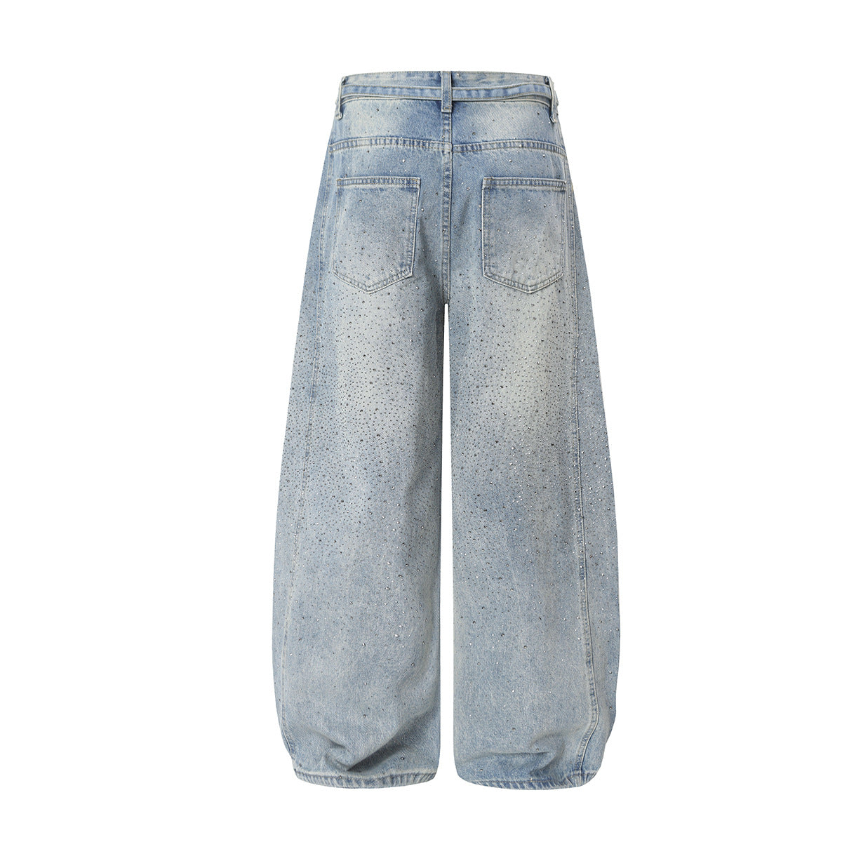 Rhinestone Drawstring Wide Leg Denim Jeans