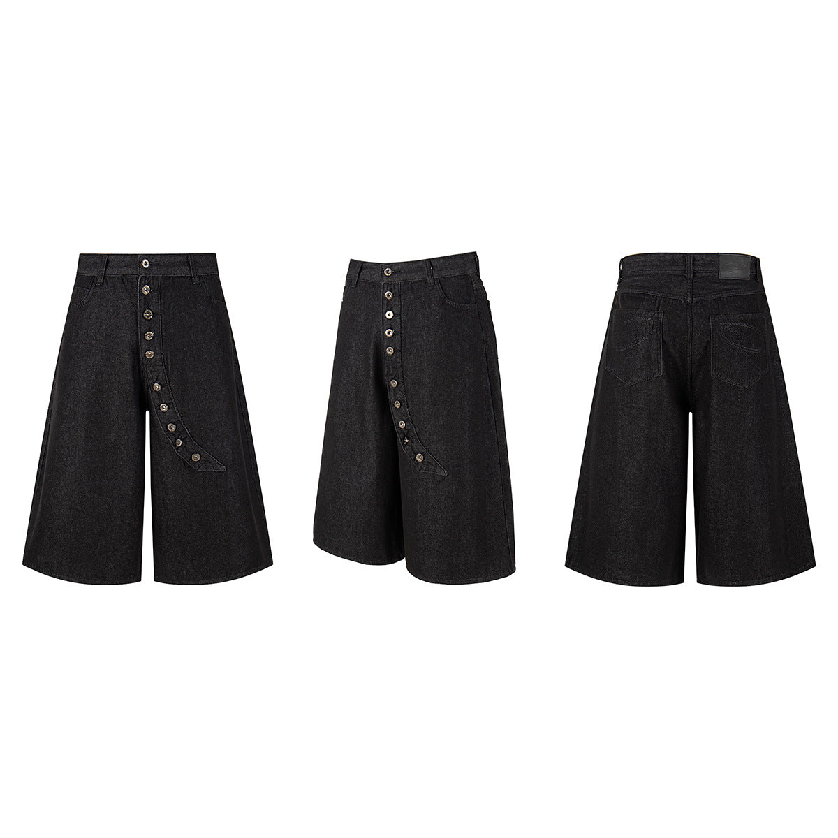 Washed Wide Leg Denim Short Pants