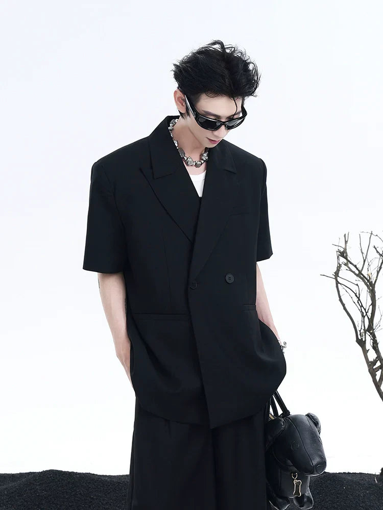 Short Sleeve Tailored Jacket & Wide-Leg Straight Shorts Setup
