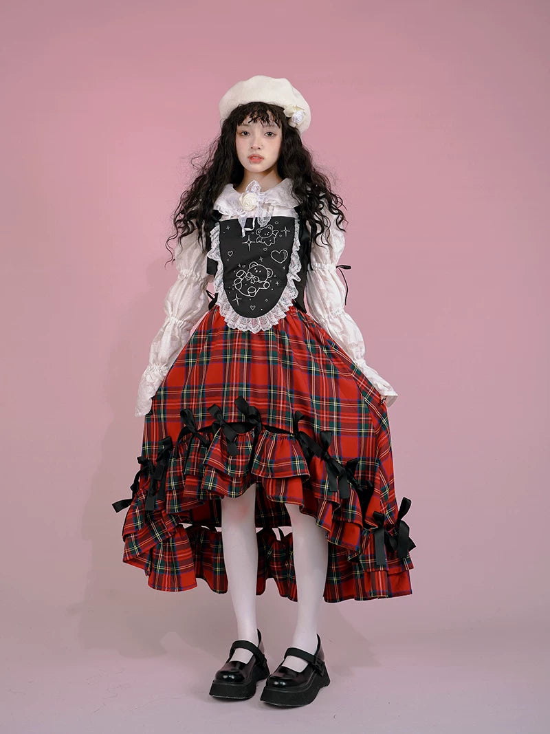 Irregular Bow Elastic Waist Long Skirt