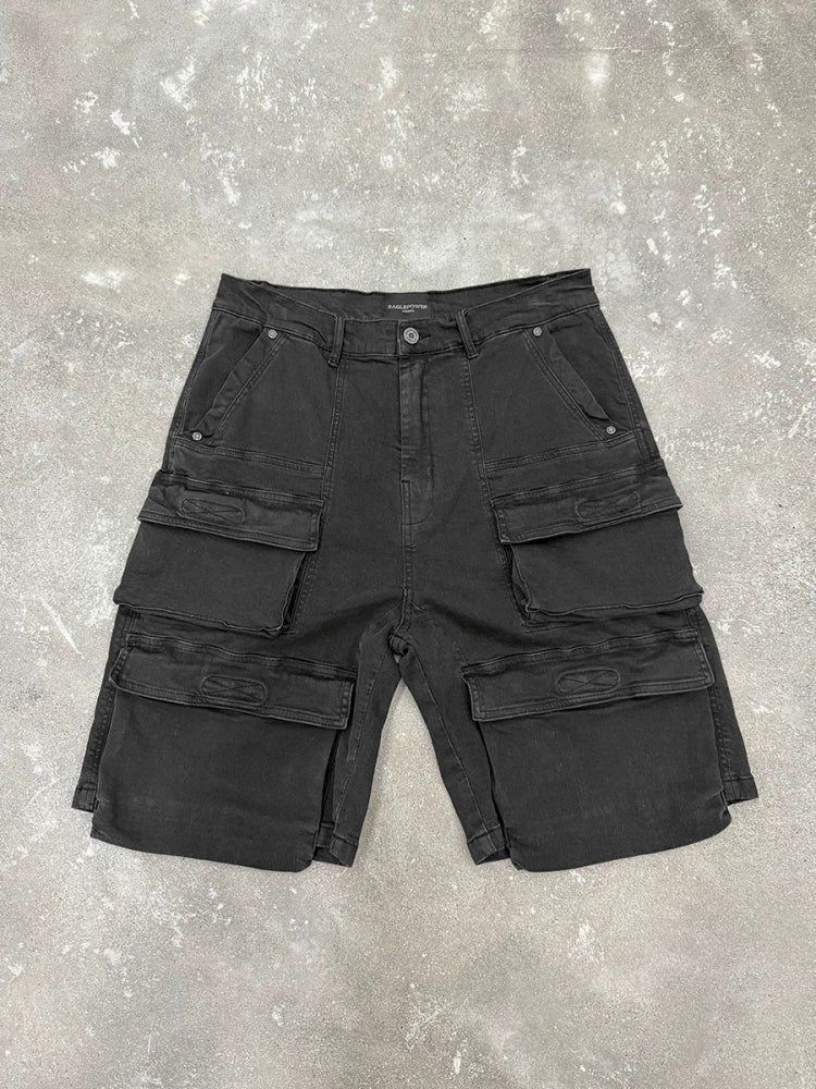 Waxed Washed Three-Dimensional Pocket Cargo Short Pants