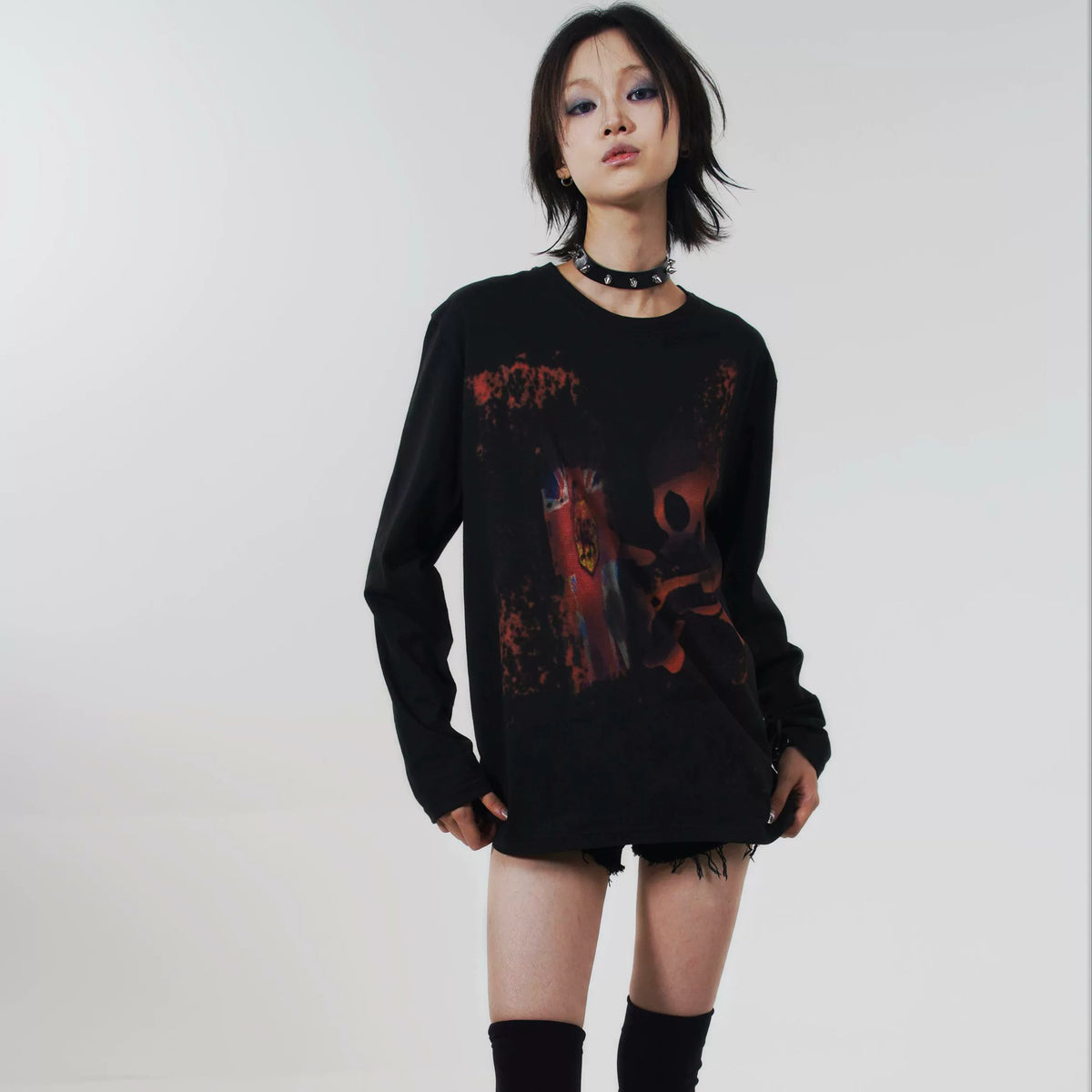 Skull Metal Print Long Sleeve T-Shirt