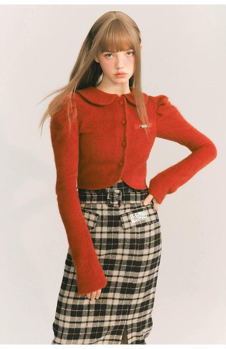 Cropped Round Collar Button Jacket