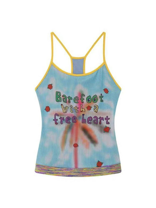 Farbiger Graffiti bedruckter bauchfreier Top - S / Blau