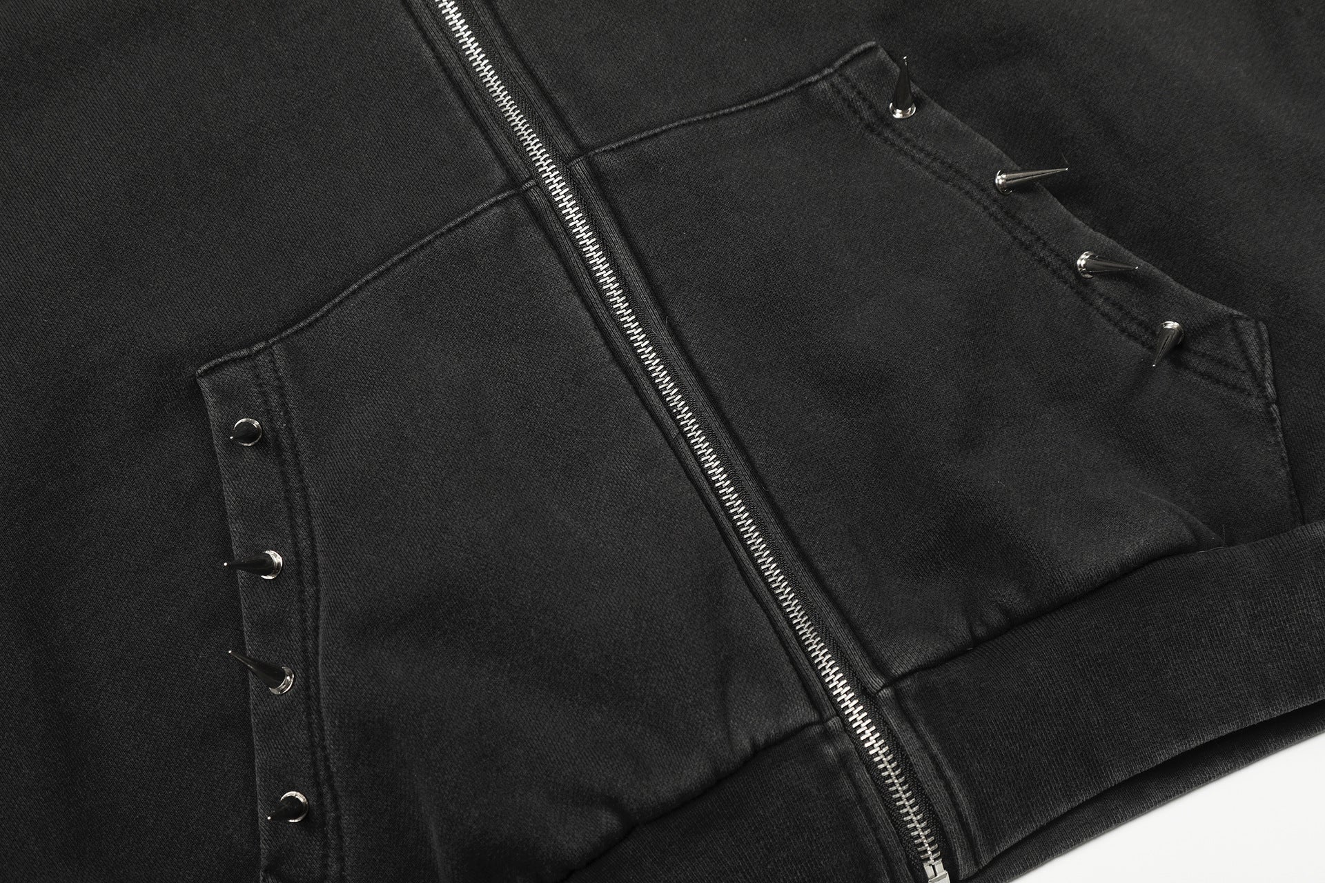 Heavyweight Rivet Washed Damage Zipper Hoodie