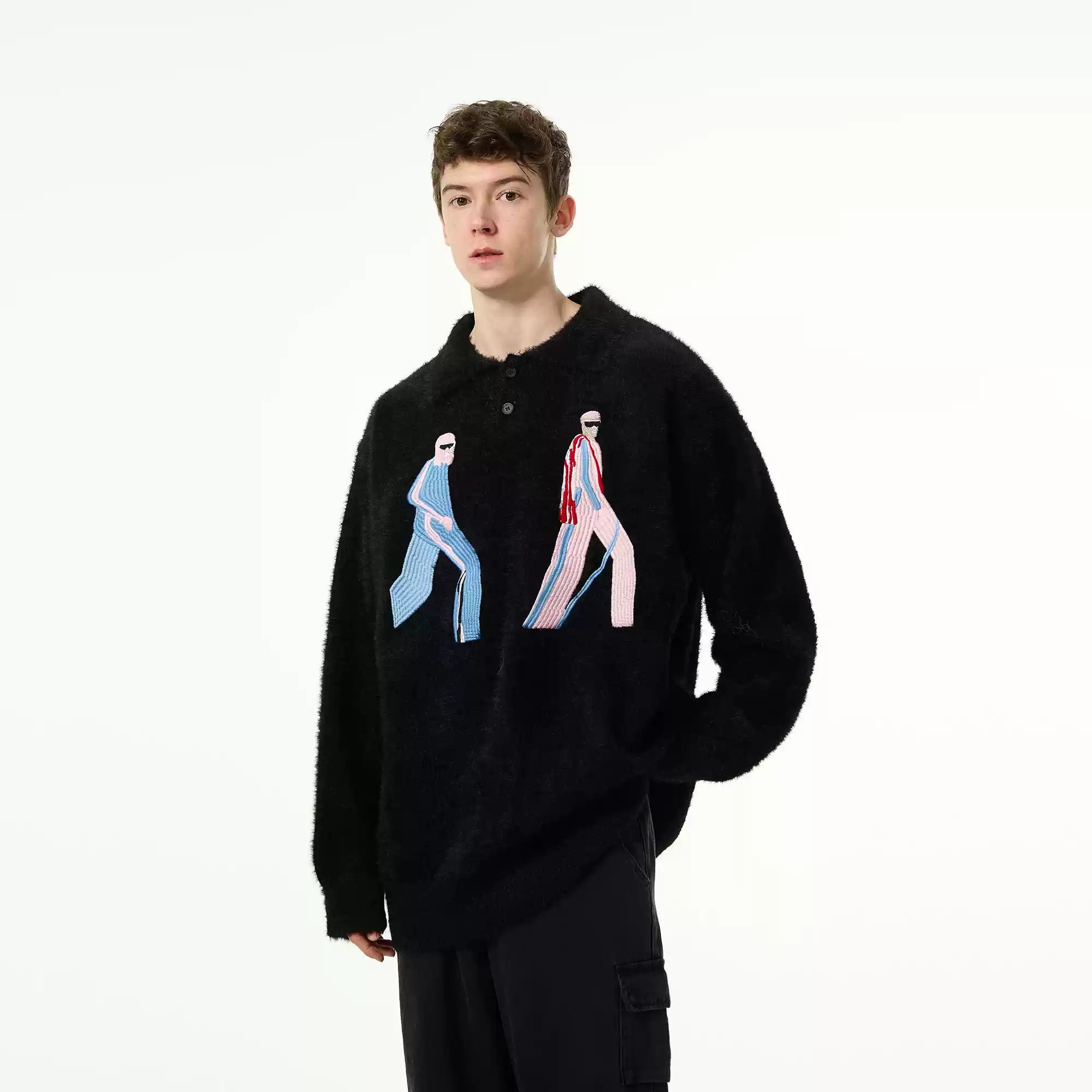 Mohair Embroidered Collar Knit Sweater