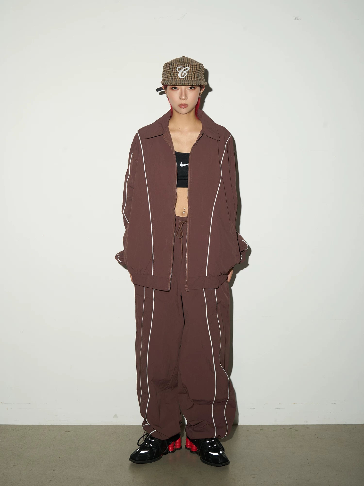 Line Detail Lightweight Quick-Dry Oversize Jacket & Wide Leg Pants Setup