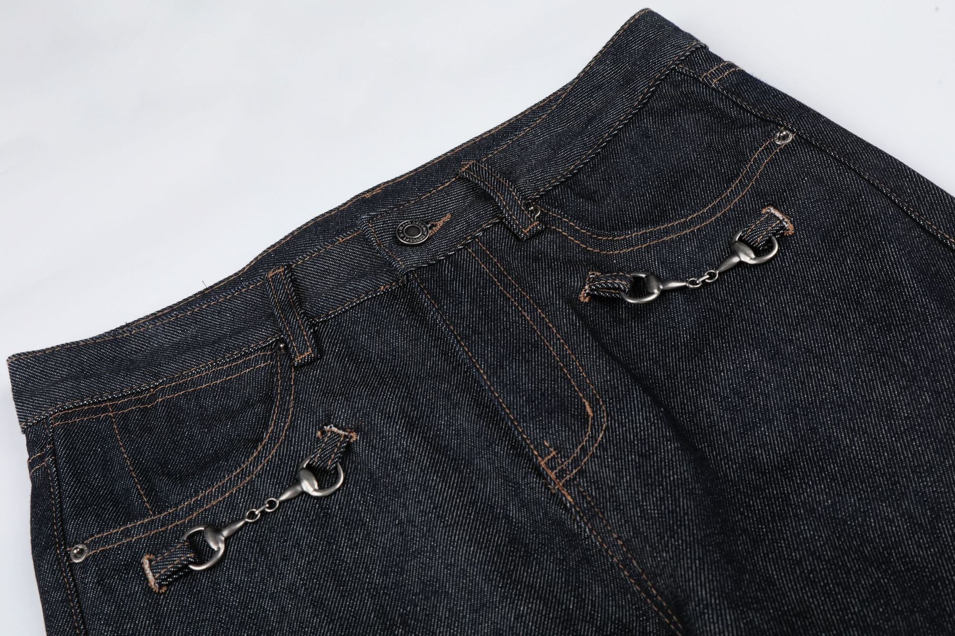 Washed Metal Buckle Wide Leg Denim Jeans