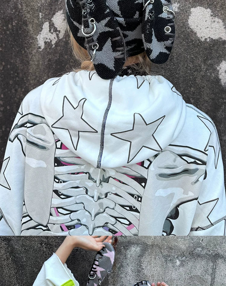 Star Print Rabbit Ear Knit Hat