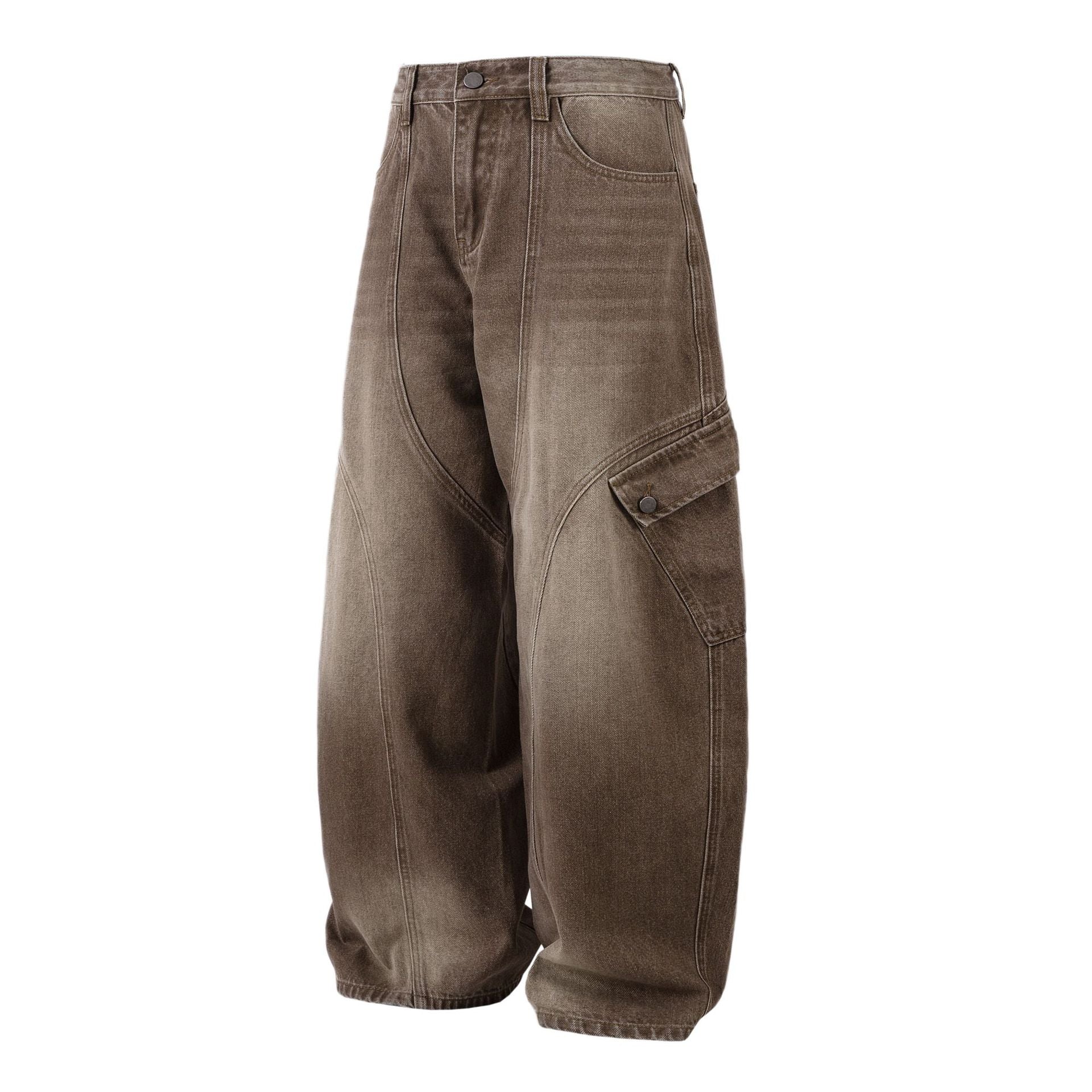 Washed Cargo Wide Leg Denim Jeans
