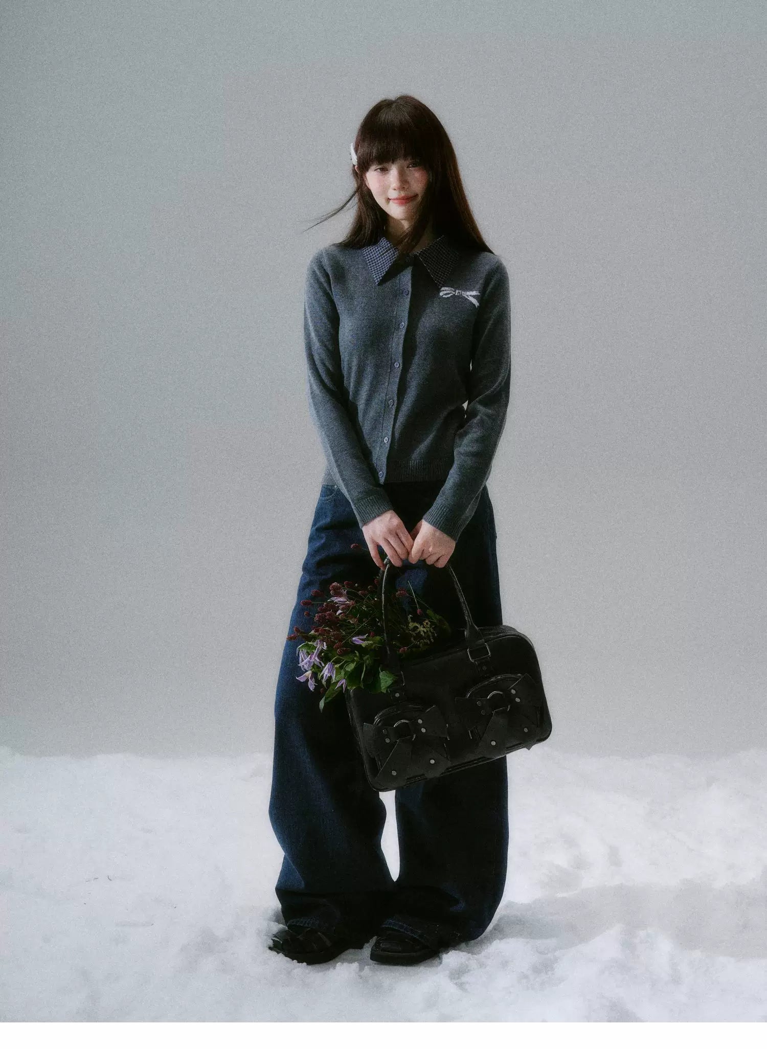 Shirt Collar Wool College Knit Cardigan