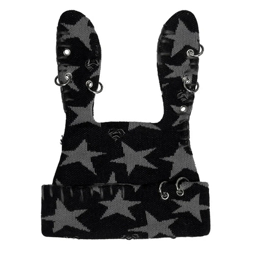 Gorro de Tricô com Orelhas de Coelho e Estampa de Estrela - Preto(pré-venda) / tamanho único