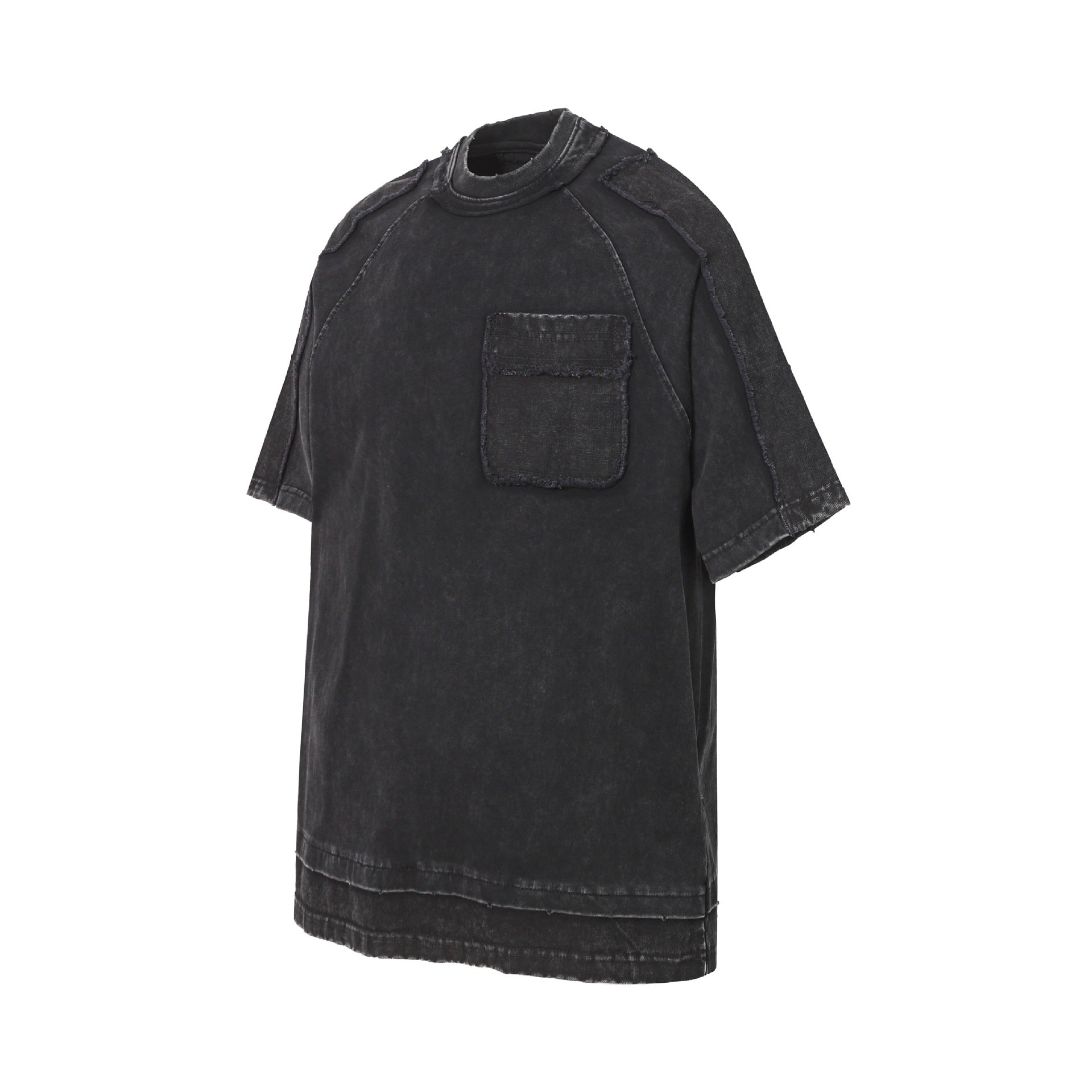 Washed Mock Neck Pocket Short Sleeve T-Shirt