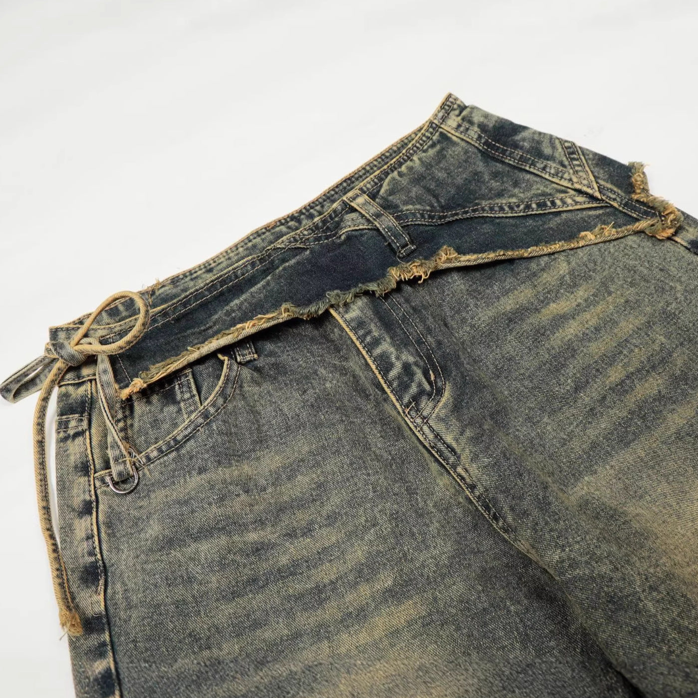 Washed Layered Fade Wide Leg Denim Jeans