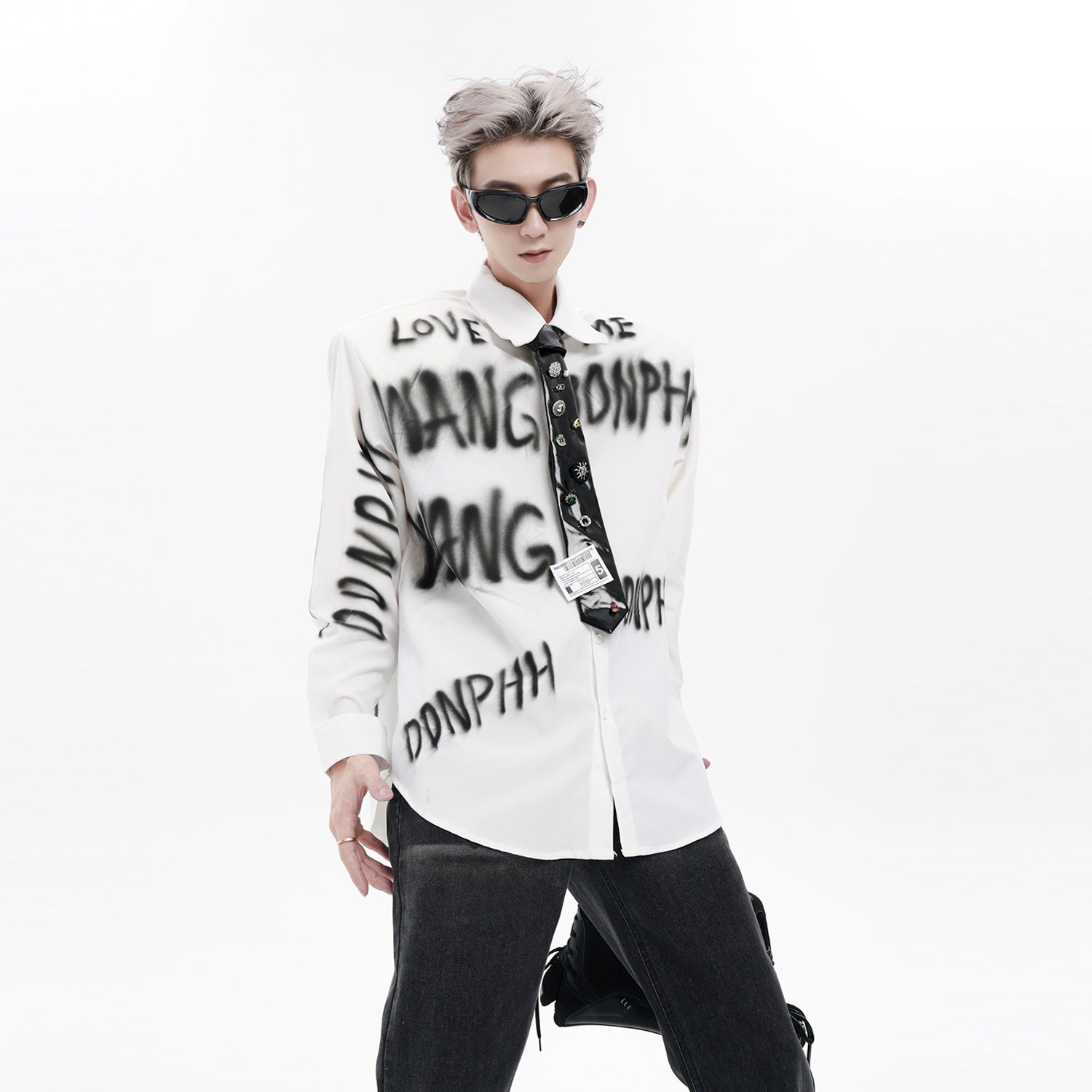 Graffiti Design Oversize Long Sleeve Shirt