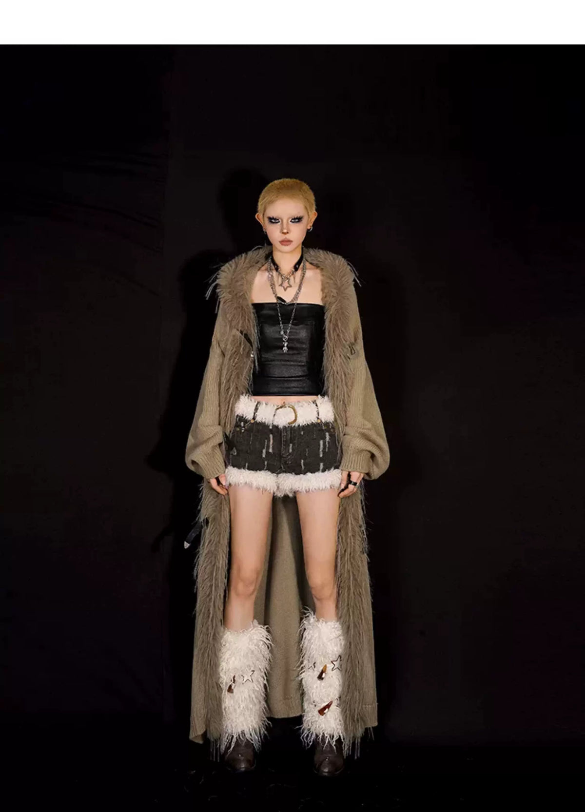 Fake Fur Collar Oversize Knit Coat