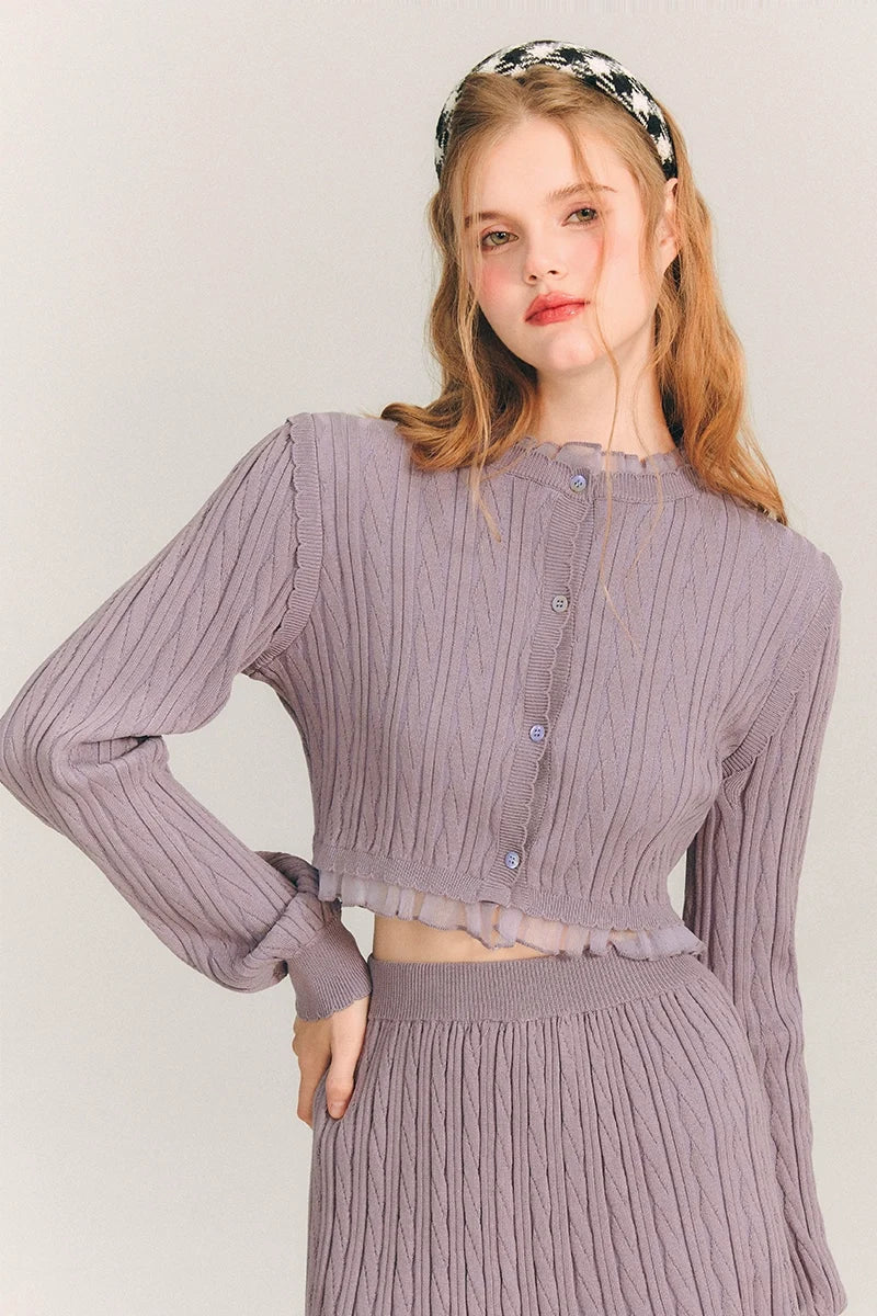 Tulip Button Knit Cardigan & Knit Short Skirt Setup