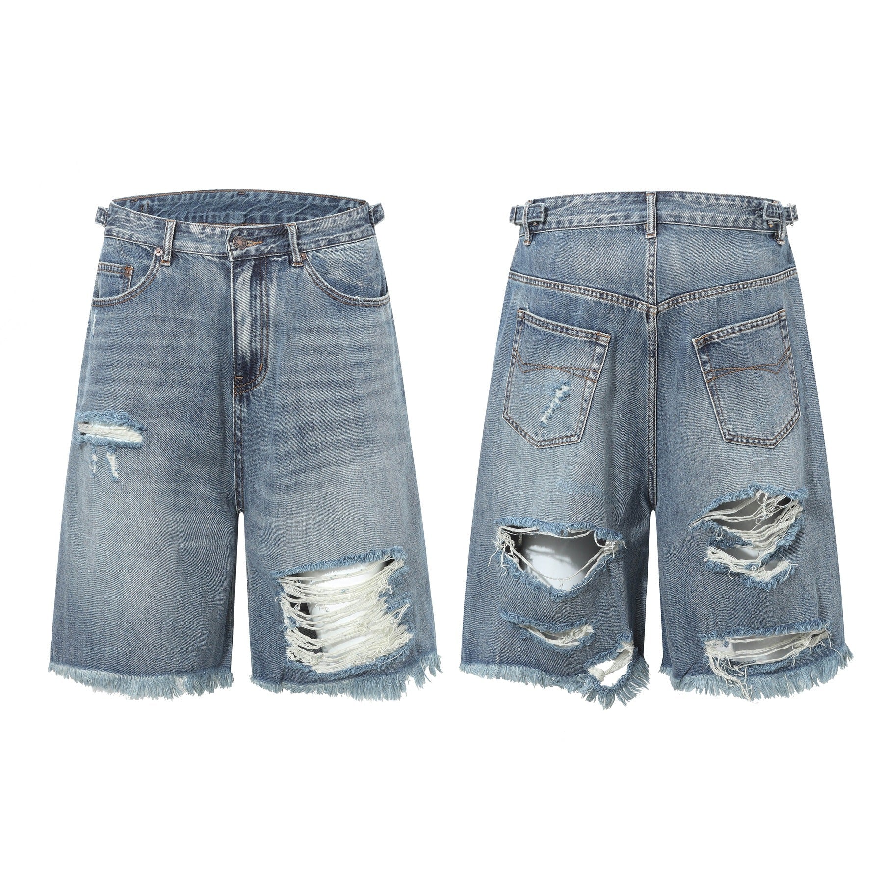 Washed Damage Denim Jort