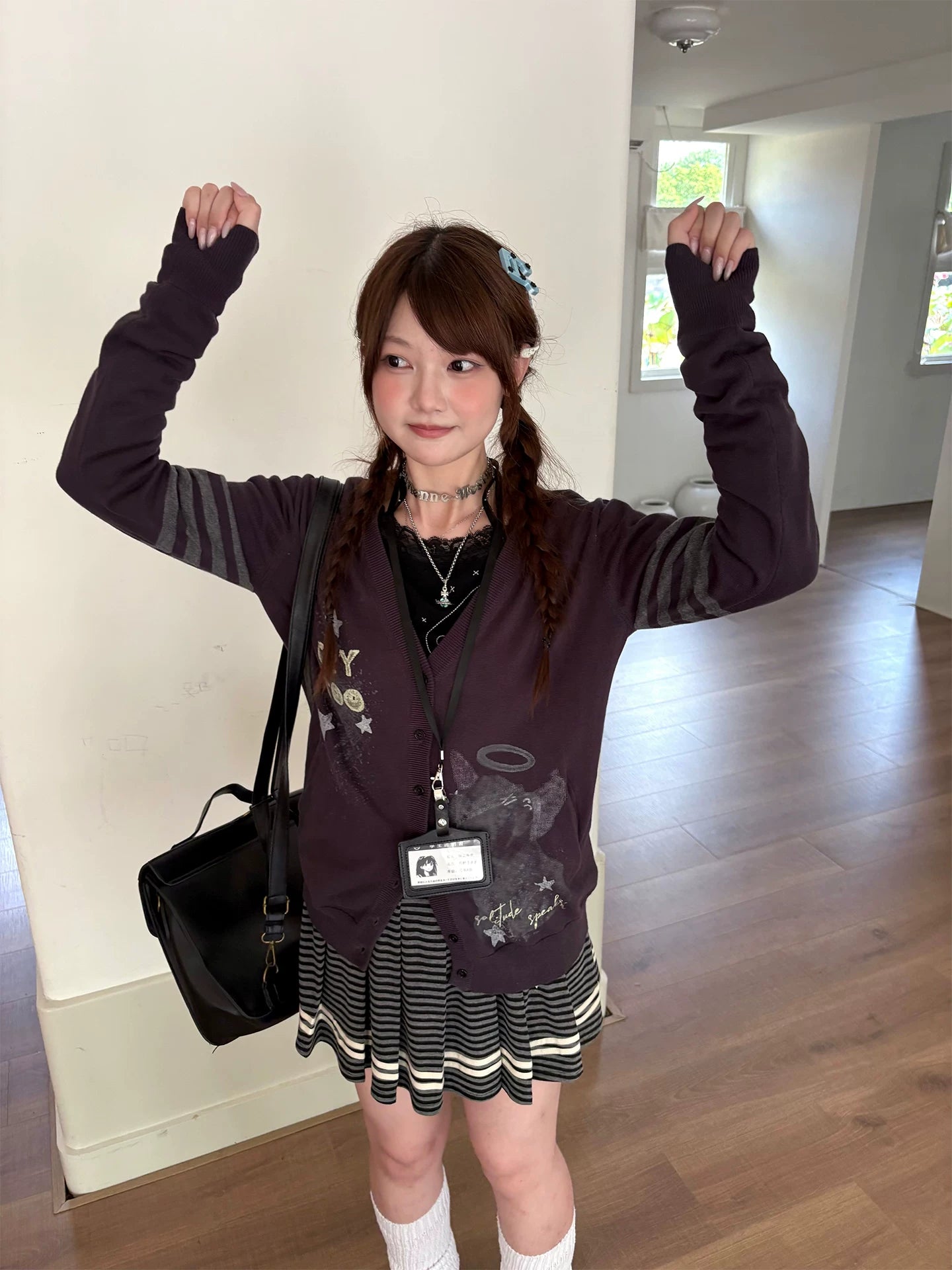 Three-Stripe Button Knit Cardigan