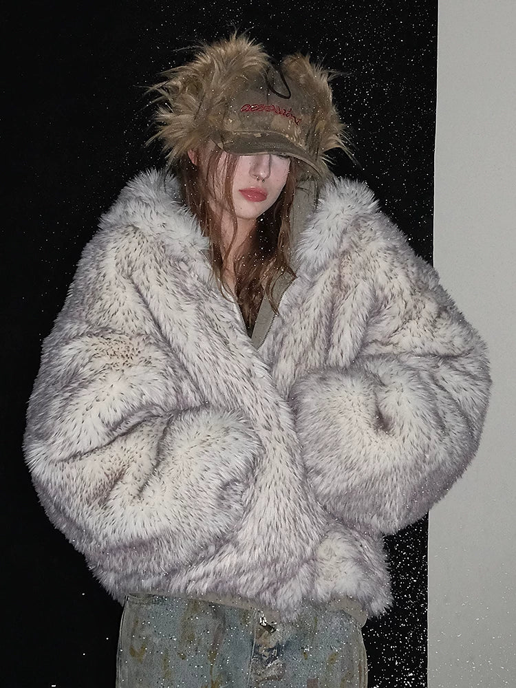 Reversible Suede Oversize Thick Fur Jacket
