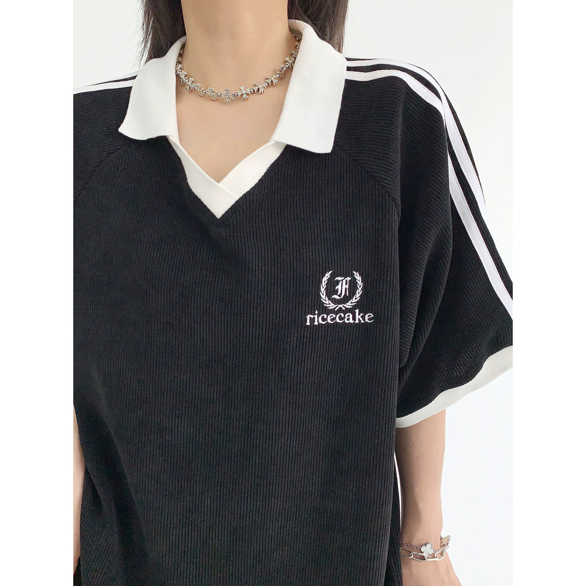 Oversize V-Neck Short Sleeve Polo Shirt