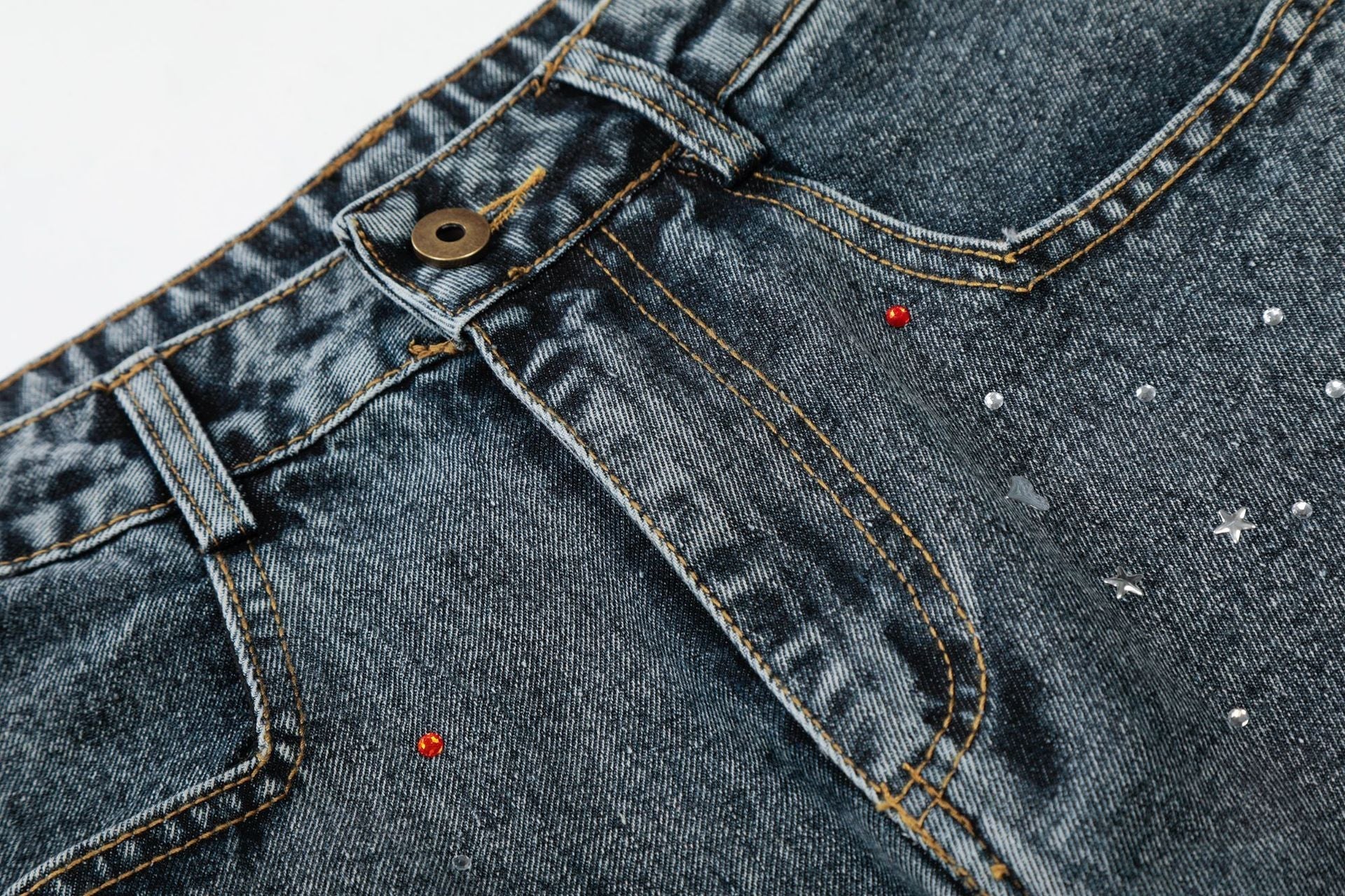 Washed Rhinestone Denim Wide Leg Jort