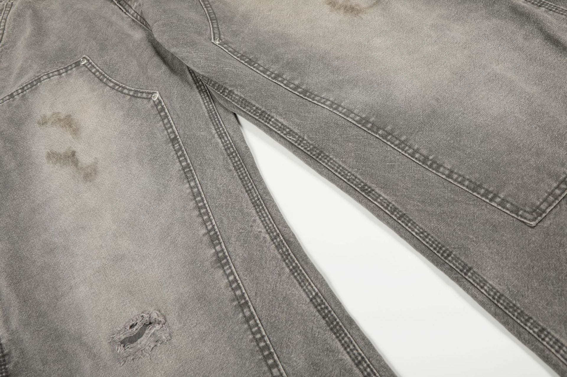 Dirty Washed Damage Panel Wide Leg Denim Jeans
