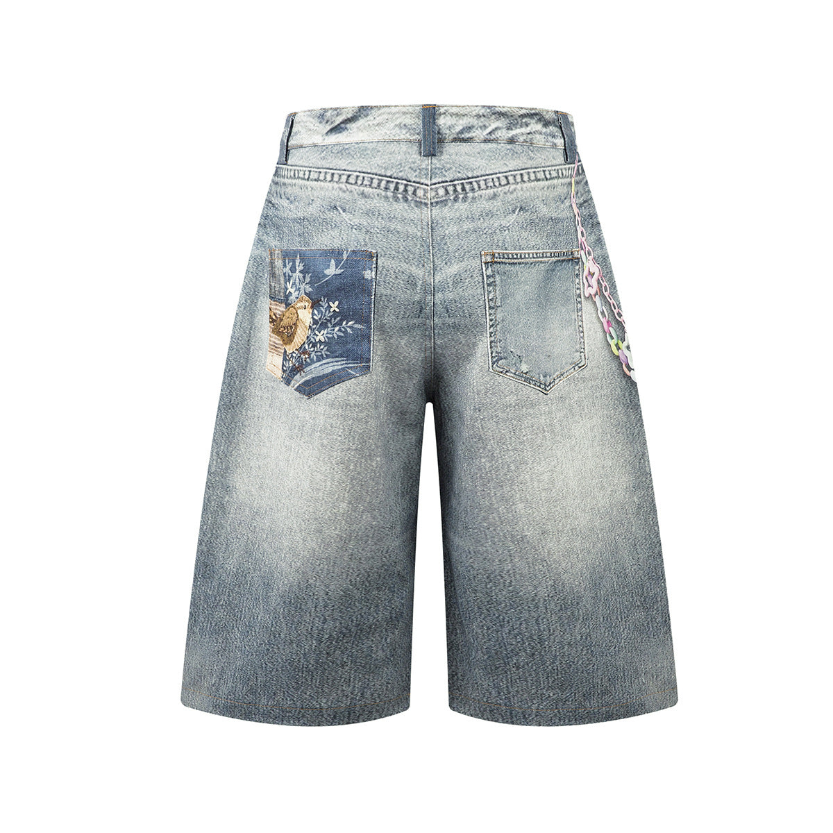 Washed Charm Patch Wide Leg Cropped Denim Jeans