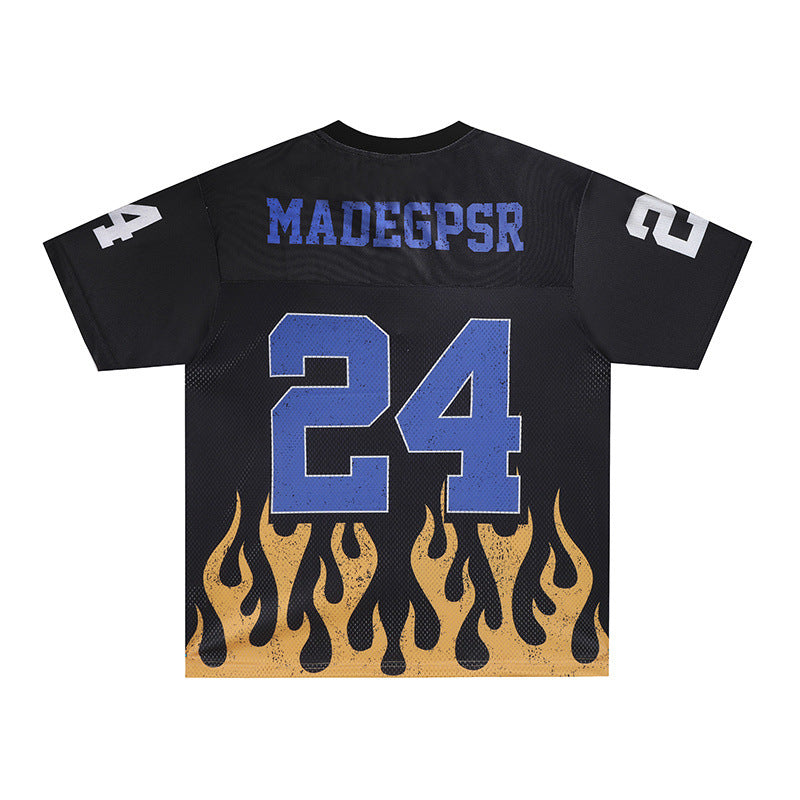 Racing Flame Print V-Neck Short Sleeve T-Shirt