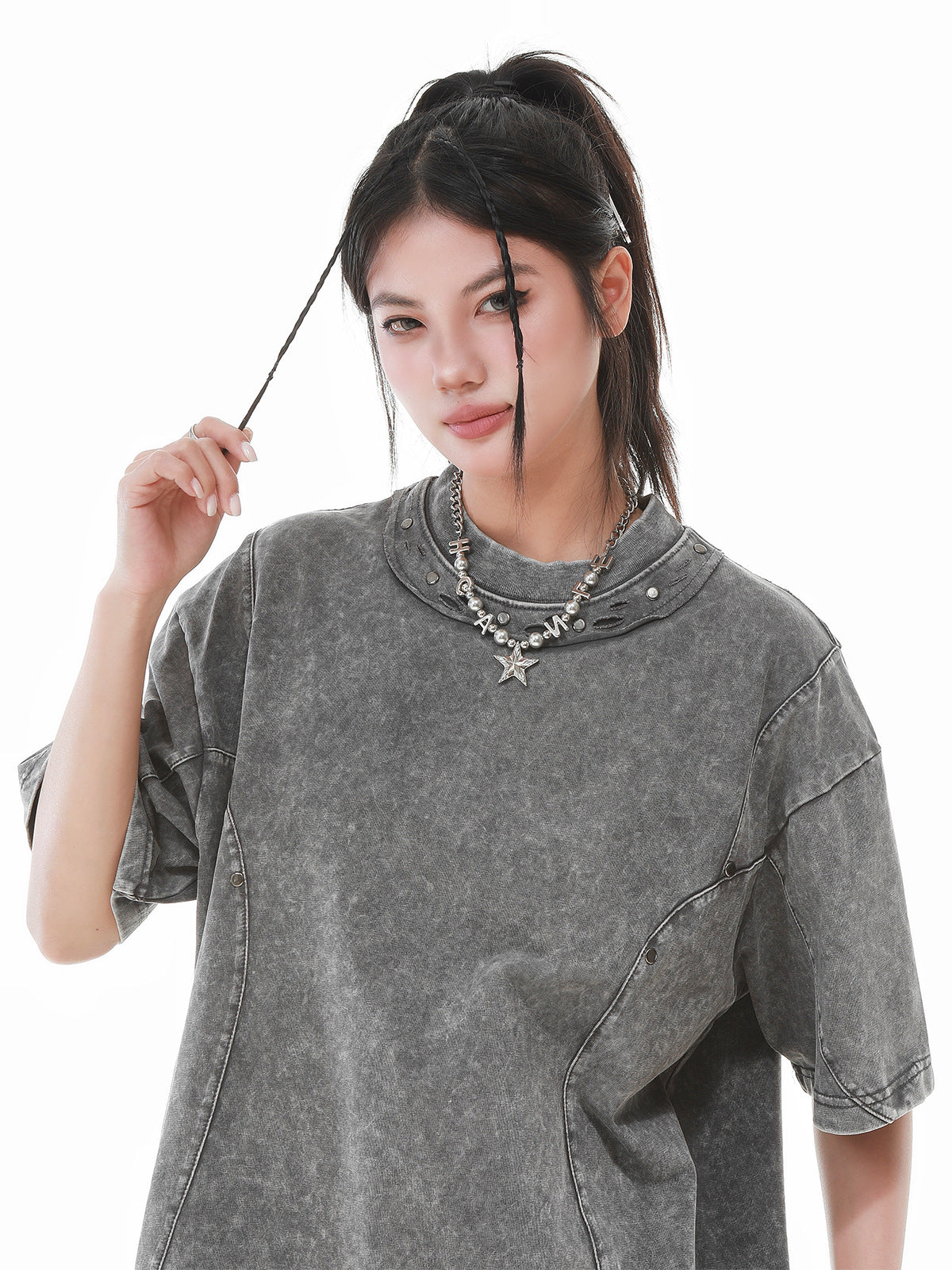 Heavy Washed Fade Stitching Short Sleeve T-Shirt
