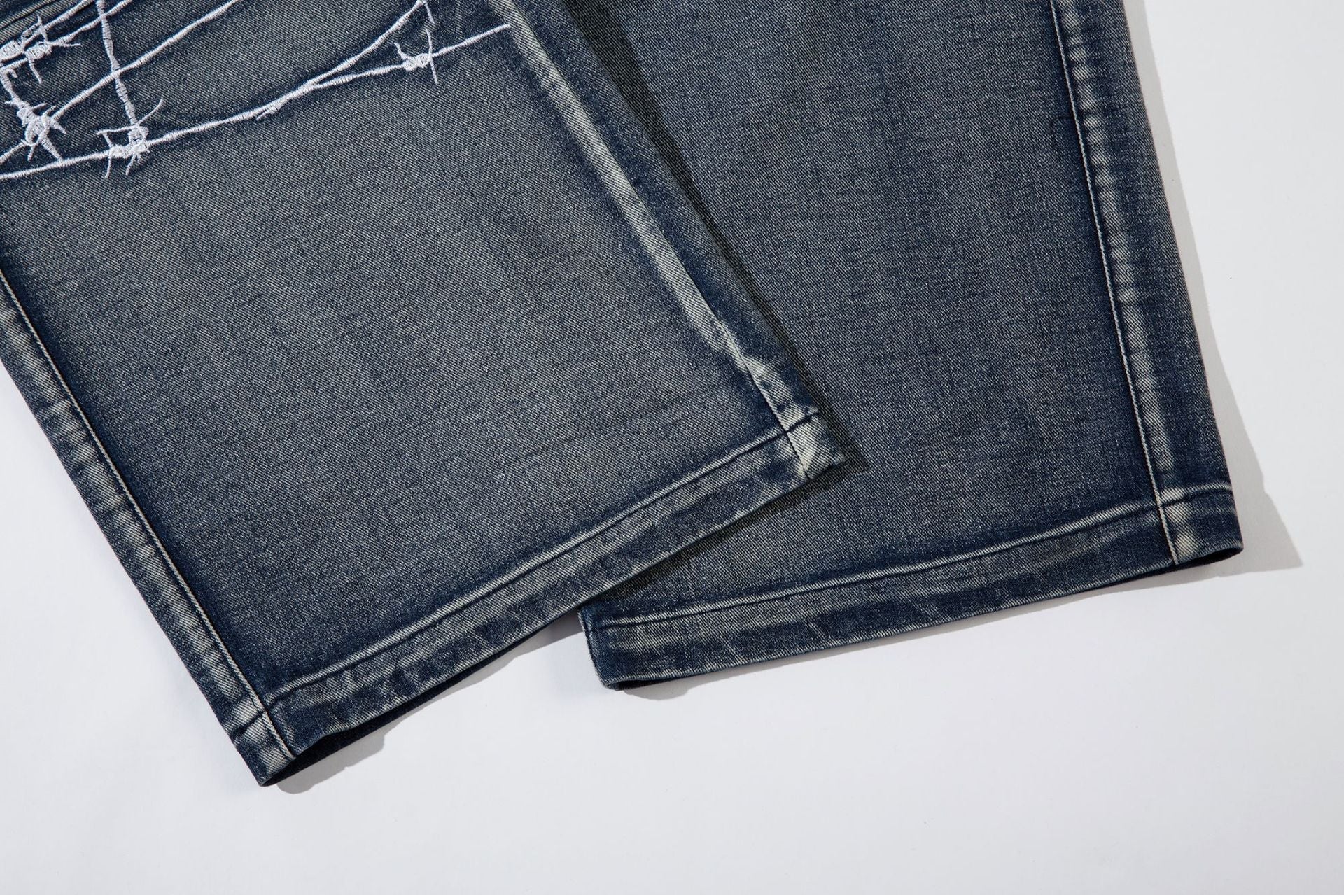 Cargo Pocket Embroidery Wide Leg Denim Jeans