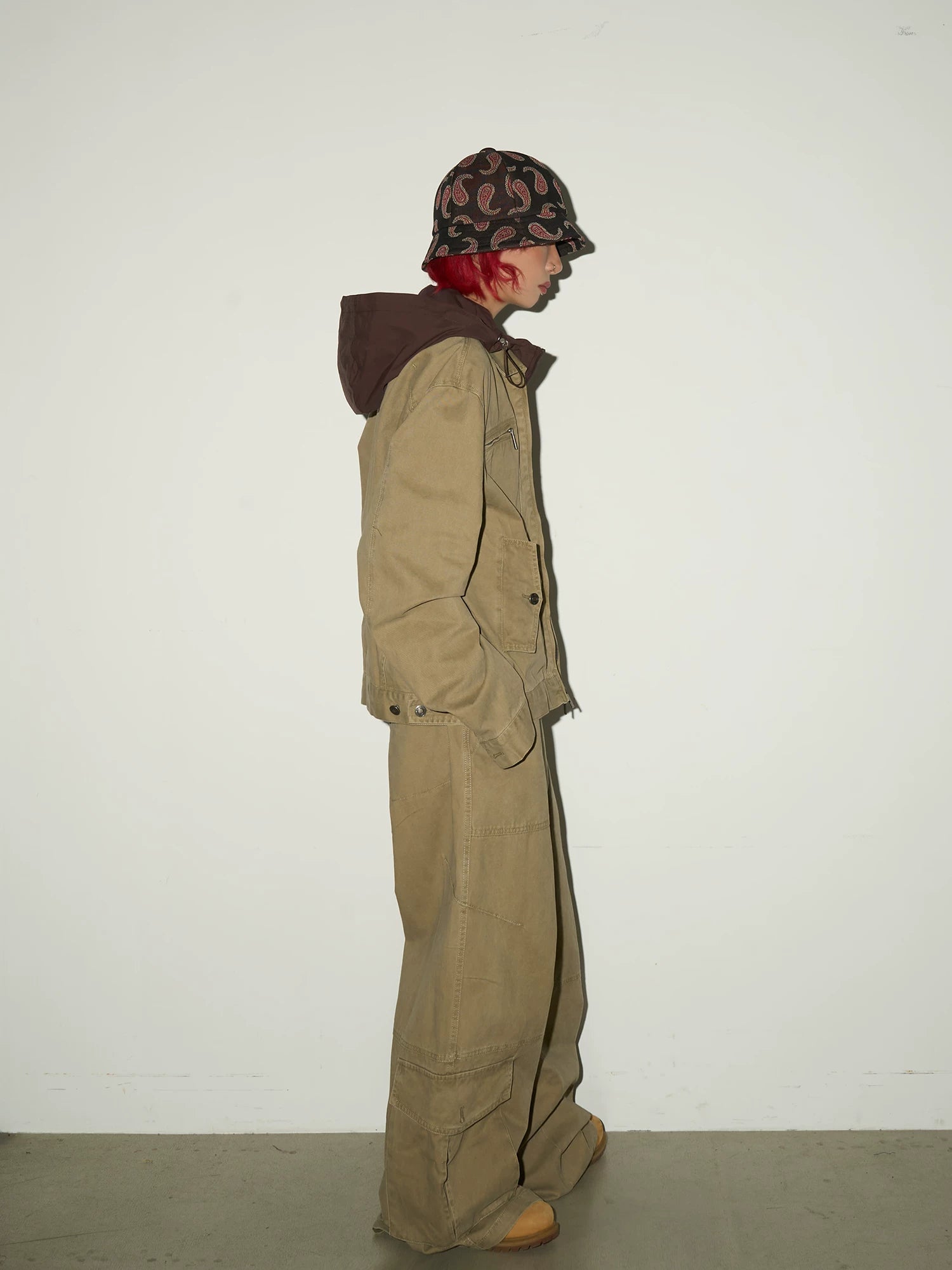 Fake Layered Hooded Jacket & Multi Pocket Cargo Pants Setup
